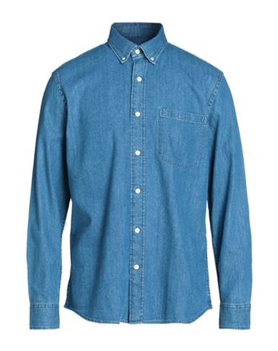 Shop Selected Homme Man Denim Shirt Blue Size 17 ½ Organic Cotton, Cotton