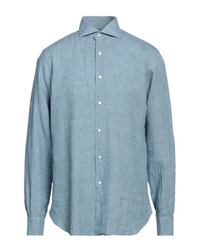 Shop Barba Napoli Man Shirt Slate Blue Size 17 ½ Linen