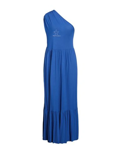 Shop Mangano Woman Maxi Dress Bright Blue Size L Cotton