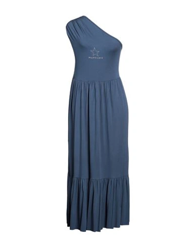 Shop Mangano Woman Maxi Dress Slate Blue Size L Cotton