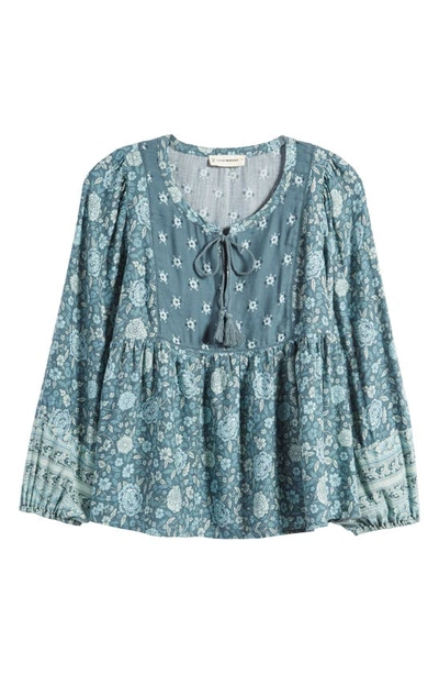 Shop Lucky Brand Floral Print Long Sleeve Peasant Blouse In Indian Teal Multi