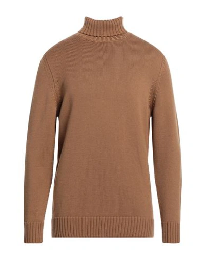 Shop Drumohr Man Turtleneck Camel Size 44 Merino Wool In Beige