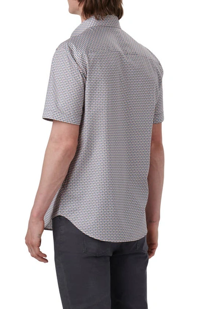 Shop Bugatchi Miles Ooohcotton® Geometic Print Short Sleeve Button-up Shirt In Dusty Pink