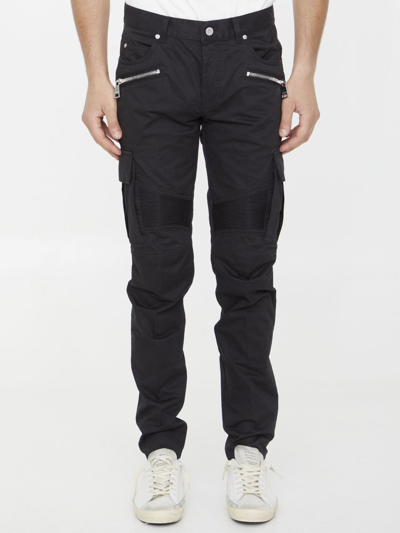 Shop Balmain Tapered Cargo Trousers In Black