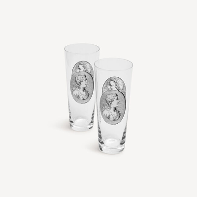 Fornasetti 2 Soda Glasses Set Cammei In Transparent