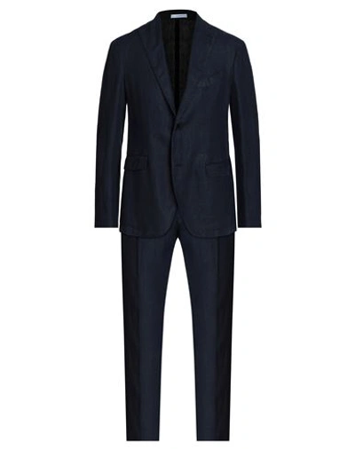 Shop Boglioli Man Suit Navy Blue Size 44 Linen