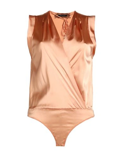Shop Patrizia Pepe Sera Woman Bodysuit Apricot Size 8 Viscose, Polyamide, Elastane In Orange