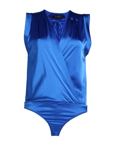 Shop Patrizia Pepe Sera Woman Bodysuit Bright Blue Size 2 Viscose, Polyamide, Elastane
