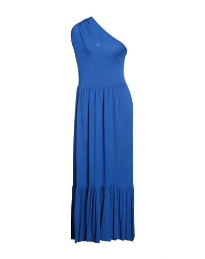 Shop Mangano Woman Midi Dress Bright Blue Size L Cotton