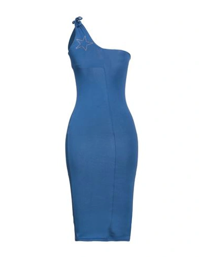 Shop Mangano Woman Midi Dress Navy Blue Size 8 Cotton