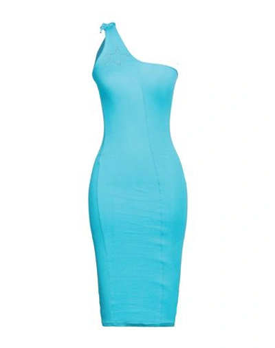 Shop Mangano Woman Midi Dress Azure Size 8 Cotton In Blue