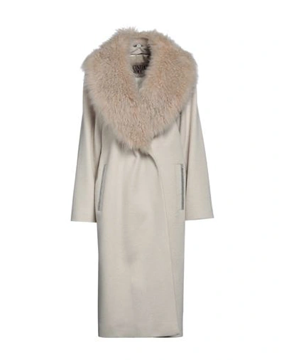 Shop Cinzia Rocca Woman Coat Beige Size 14 Virgin Wool, Goat Skin