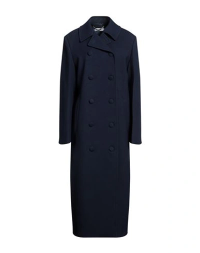 Shop Maria Vittoria Paolillo Mvp Woman Coat Navy Blue Size 6 Polyester, Viscose, Elastane