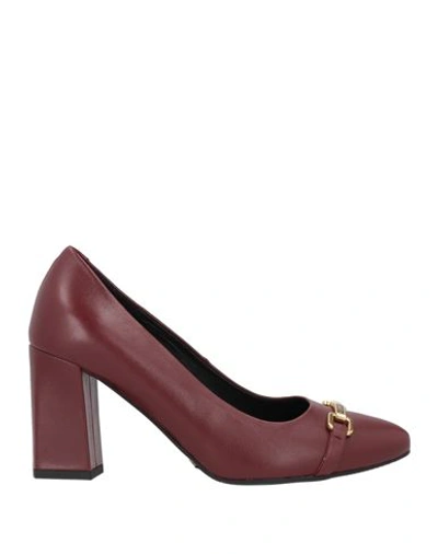 Shop Cerruti 1881 Woman Pumps Burgundy Size 6 Soft Leather In Red
