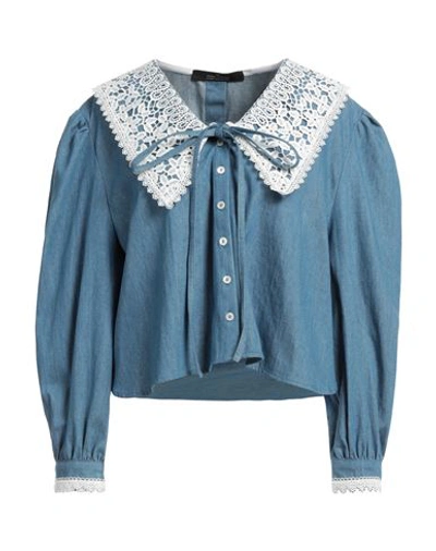 Shop Rokh Woman Denim Shirt Blue Size 8 Cotton