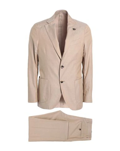 Shop Lardini Man Suit Sand Size 38 Cotton, Silk In Beige