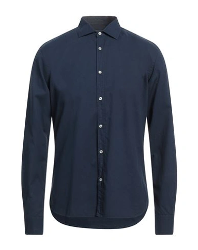 Shop Rossopuro Man Shirt Navy Blue Size 15 ¾ Cotton