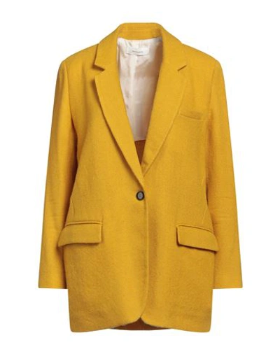 Shop Pomandère Woman Blazer Ocher Size 4 Wool In Yellow
