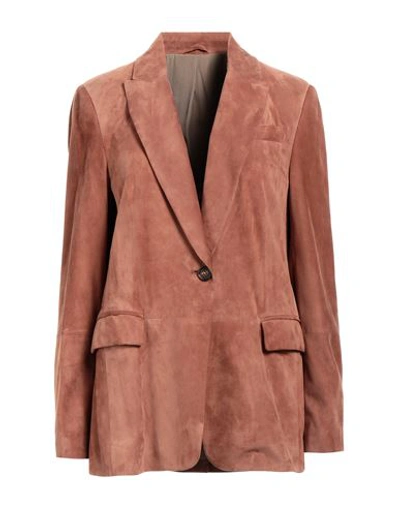 Shop Brunello Cucinelli Woman Blazer Rust Size 6 Soft Leather In Red
