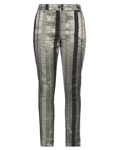 Shop Berna Woman Pants Platinum Size Xs Linen, Polyester, Cotton In Grey