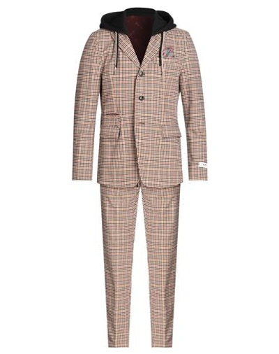 Shop Berna Man Suit Camel Size 40 Cotton, Polyester In Beige