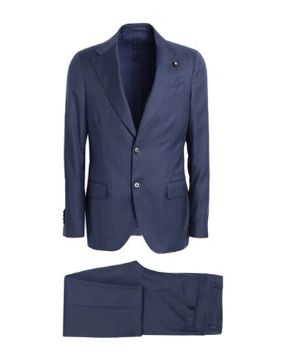 Shop Lardini Man Suit Navy Blue Size 40 Wool, Polyamide