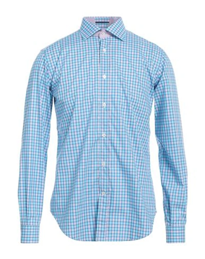 Shop Caliban Man Shirt Azure Size 15 ½ Cotton In Blue