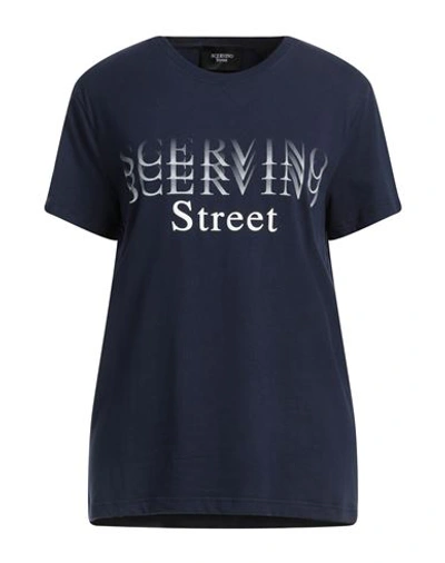 Shop Ermanno Scervino Woman T-shirt Navy Blue Size L Cotton, Elastane