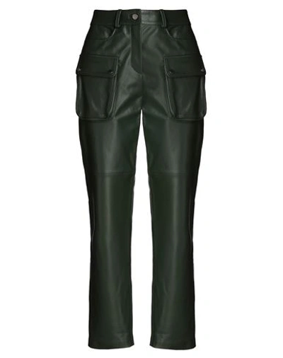 Shop 8 By Yoox Leather Slim-fit Cargo Pants Woman Pants Dark Green Size 10 Lambskin