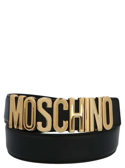 Shop Moschino Logo Lettering Buckle Belt In Black