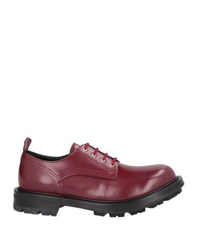 Shop Alexander Mcqueen Man Lace-up Shoes Burgundy Size 9 Soft Leather In Red