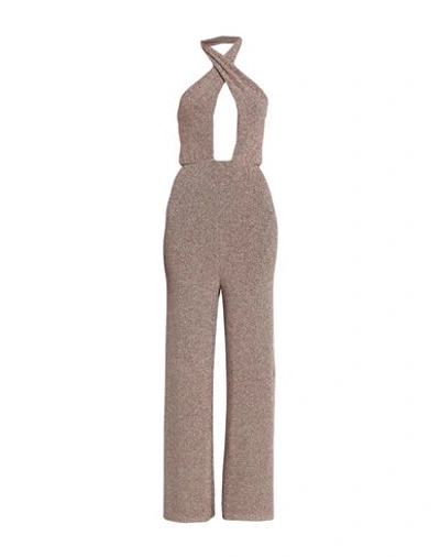 Vanessa Scott Woman Jumpsuit Rose Gold Size M/l Nylon, Metallic Fiber, Elastane In Rose Gold