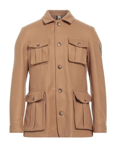Shop Bernese Milano Man Jacket Camel Size 42 Polyester, Acrylic, Wool In Beige