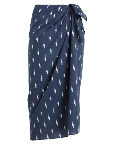 Shop Neil Barrett Woman Sarong Navy Blue Size Onesize Cotton