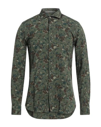 Tintoria Mattei 954 Man Shirt Military Green Size 16 Viscose In Green