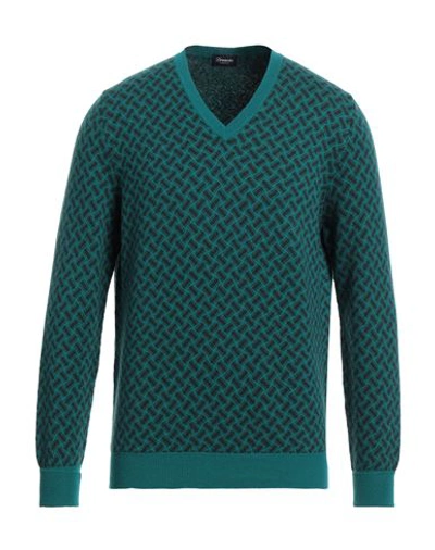Drumohr Man Sweater Deep Jade Size 40 Cashmere In Green