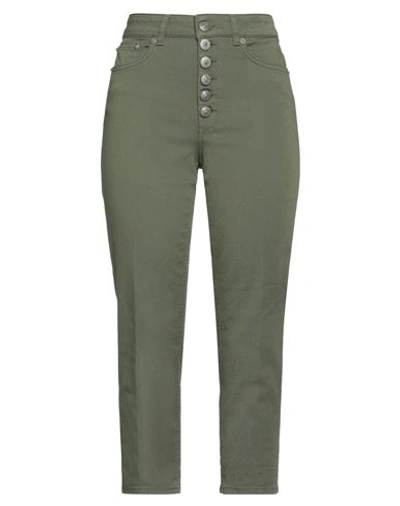 Shop Dondup Woman Pants Military Green Size 29 Cotton, Elastomultiester, Elastane