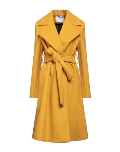 Shop Eph Woman Coat Ocher Size 12 Polyester In Yellow
