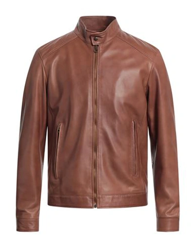 Shop Masterpelle Man Jacket Tan Size M Soft Leather In Brown