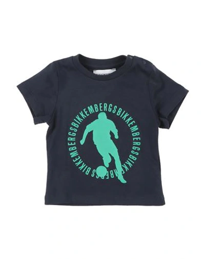 Shop Bikkembergs Newborn Boy T-shirt Midnight Blue Size 3 Cotton, Elastane