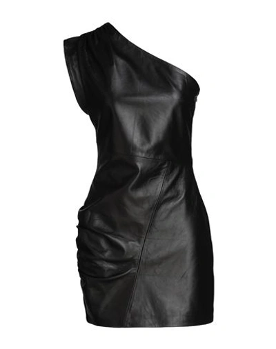 Shop 8 By Yoox Leather One-shoulder Mini Dress Woman Mini Dress Black Size 12 Lambskin