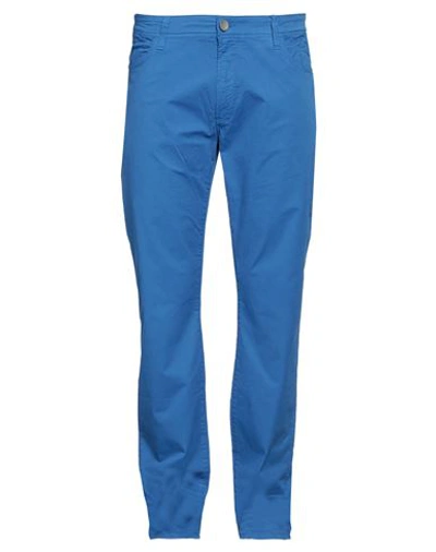 Shop Jeckerson Man Pants Blue Size 42 Cotton, Elastane