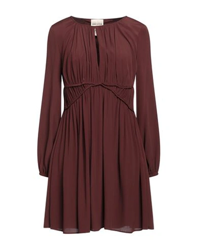 Shop Semicouture Woman Mini Dress Brown Size 8 Acetate, Silk