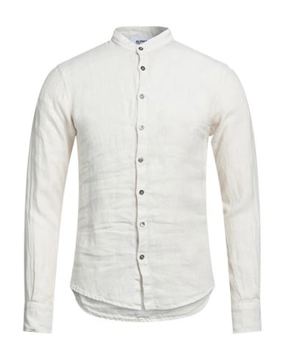 Shop Alpha Studio Man Shirt Off White Size 36 Linen