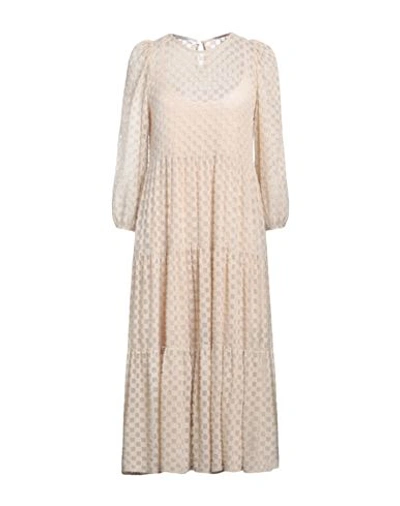 Shop Biancoghiaccio Woman Midi Dress Beige Size 10 Polyamide, Elastane
