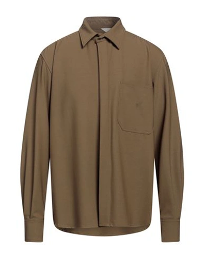 Shop Mauro Grifoni Grifoni Man Shirt Military Green Size 42 Polyester, Virgin Wool, Elastane