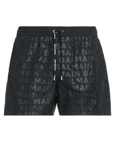 Shop Balmain Man Swim Trunks Black Size S Cotton, Polyamide