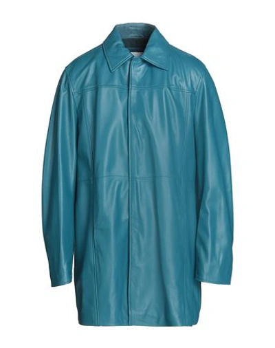Shop 8 By Yoox Leather Straight Coat Man Coat Deep Jade Size 40 Lambskin In Green