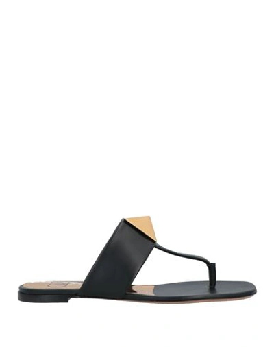 Valentino One Stud Leather Flat Sandals In Black