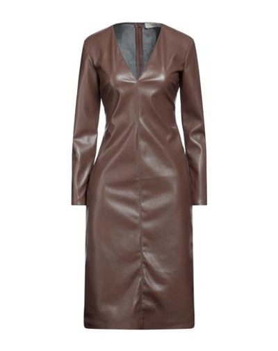 Jucca Woman Midi Dress Brown Size 10 Polyester, Polyurethane In Brown